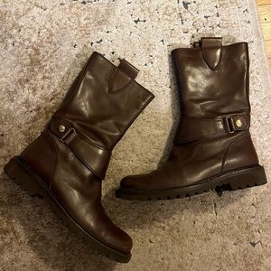 SERGIO ROSSI BOOTS. Dark brown leather. Italian made.